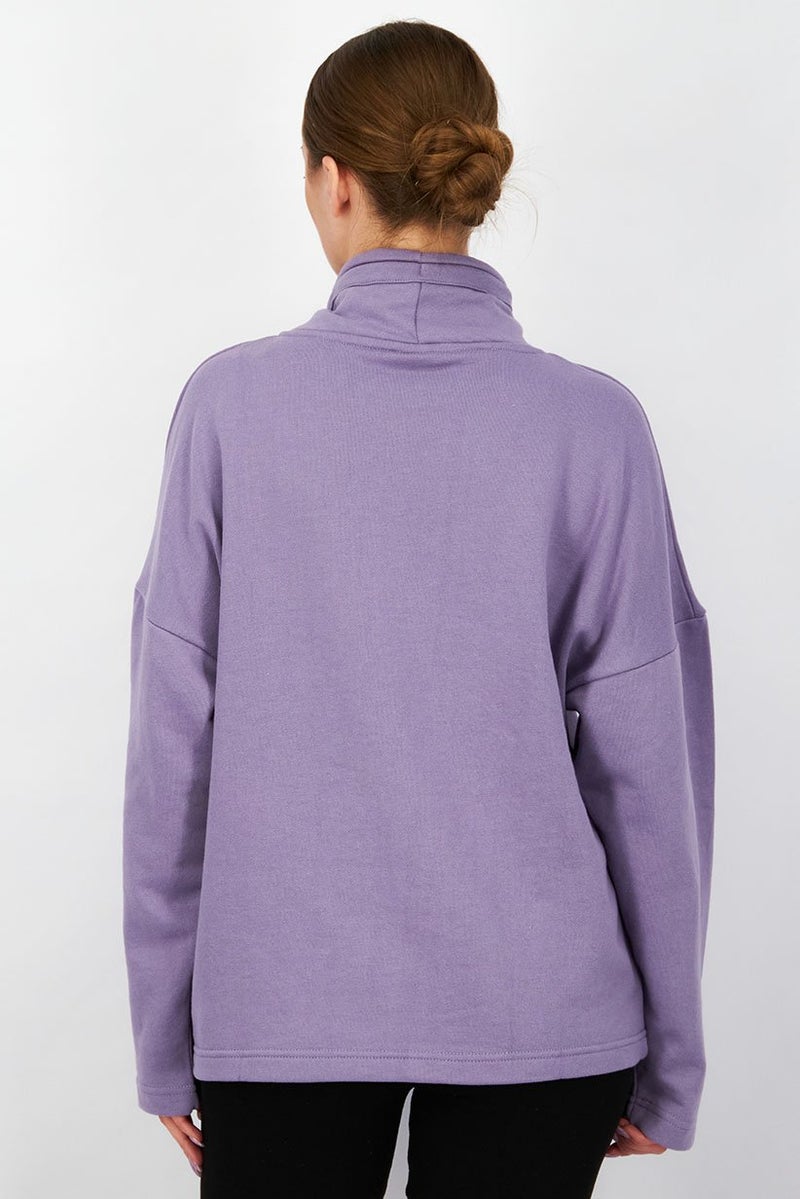 XOXO سويت شيرت نسائي بأكمام طويلة سادة، لافندر - Image 3