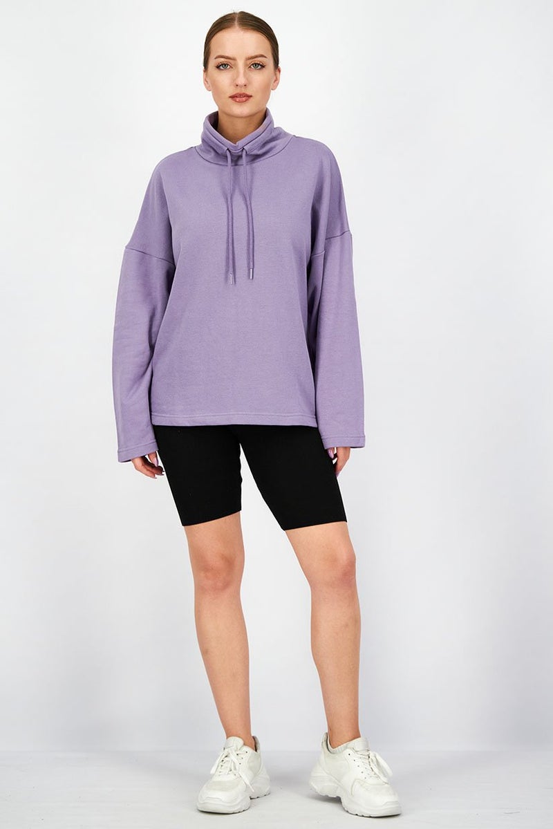 XOXO سويت شيرت نسائي بأكمام طويلة سادة، لافندر - Image 2