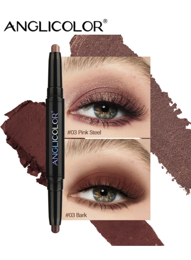 Anglicolor Highlighter Dual-Ended Eyeshadow Stick, Under-Eye Brightening Eyeshadow, Contouring Eyeliner, Glitter and Matte, Pearl Shine, Long-Lasting Finish (#03 Pink Steel+ Bark) - Image 1