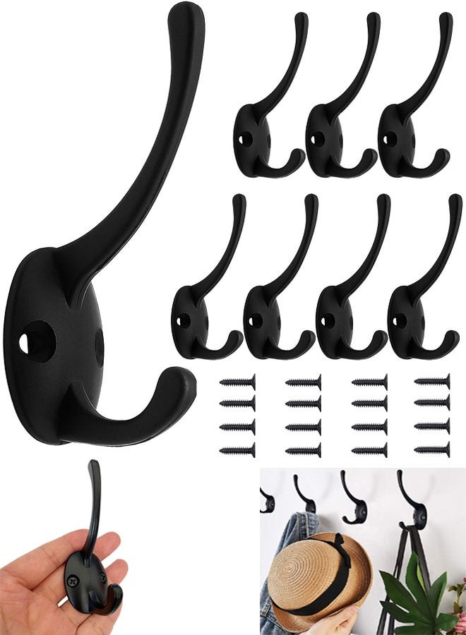 Wall Hooks, 8pcs Coat Hooks Hardware Towel Hooks for Hanging Coats Double No Rust Robe Hooks Wall Mounted with Screws for Key, Towel, Bags, Cup, Hat (Black)  - Image 1