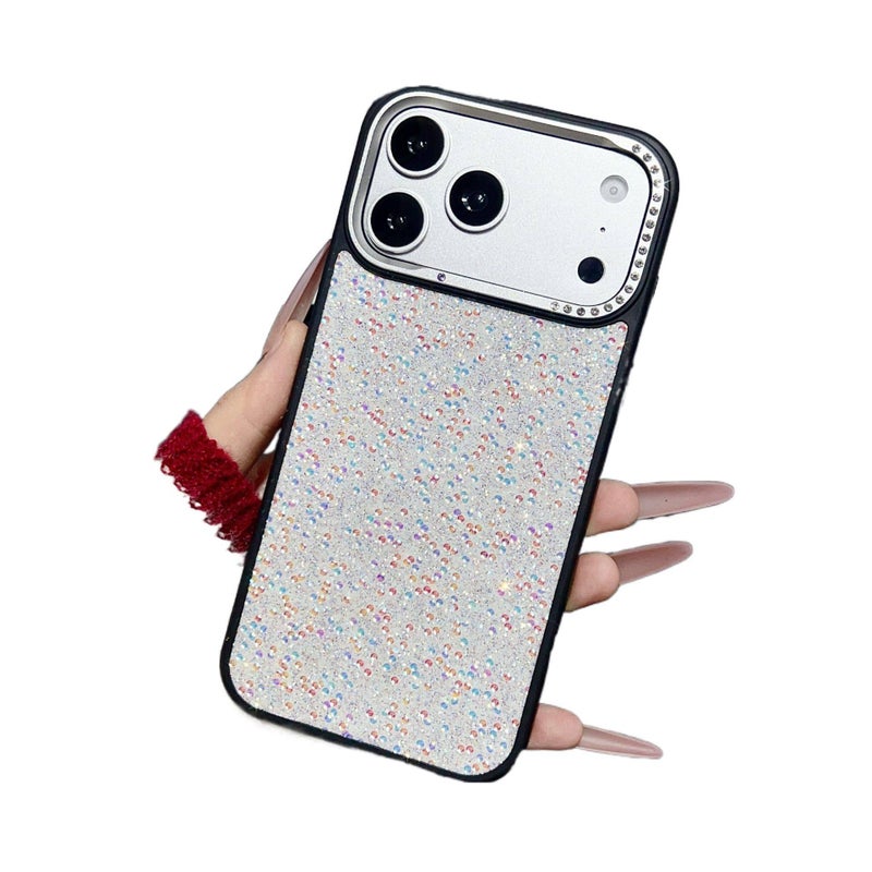 MS غطاء واقي بPC لـ iPhone 14 / 14 Plus / 14 Pro / 14 Pro Max مع حماية من السقوط وملمس جلد لؤلؤي مع مقاوم للصدمات مع بريق مرصع بالألماس باللون أبيض باللون الأبيض - Image 1