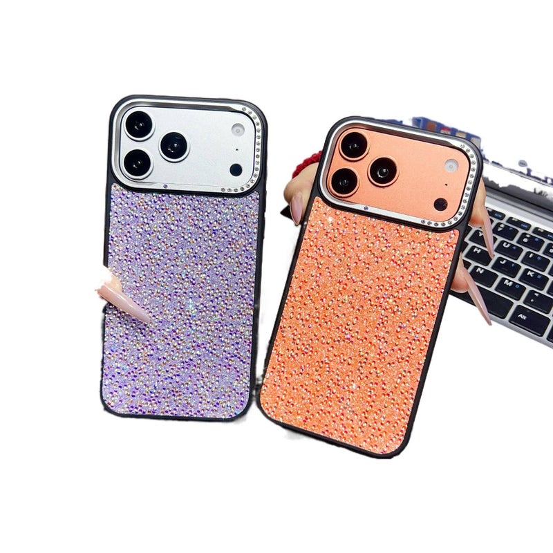 MS غطاء واقي بPC لـ iPhone 14 / 14 Plus / 14 Pro / 14 Pro Max مع حماية من السقوط وملمس جلد لؤلؤي مع مقاوم للصدمات مع بريق مرصع بالألماس باللون أبيض باللون الأبيض - Image 3