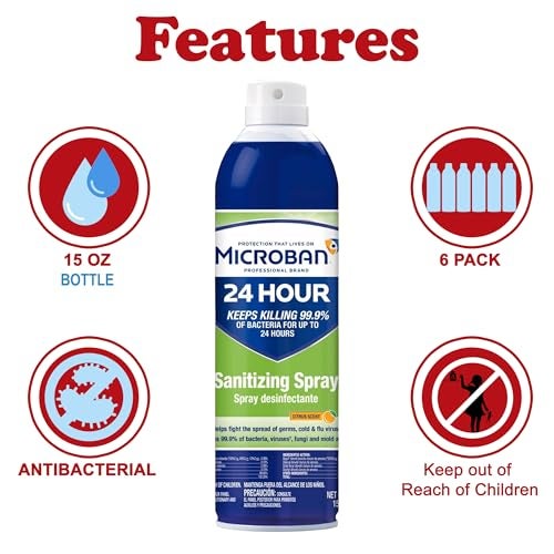 MICROBAN 24 Hour Sanitizing Spray, 6 cans, 15 fl oz Each - Image 2