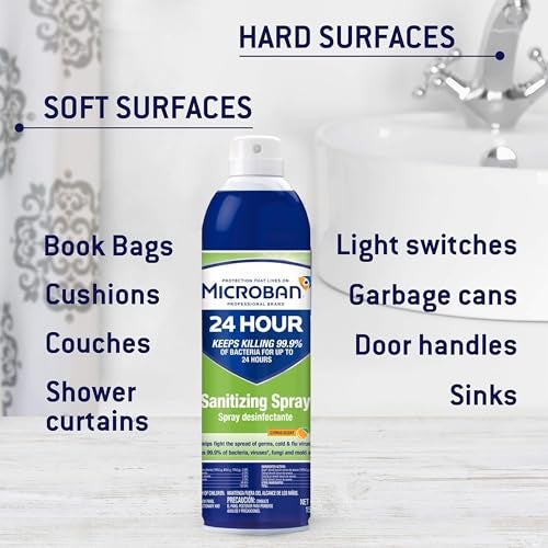 MICROBAN 24 Hour Sanitizing Spray, 6 cans, 15 fl oz Each - Image 3