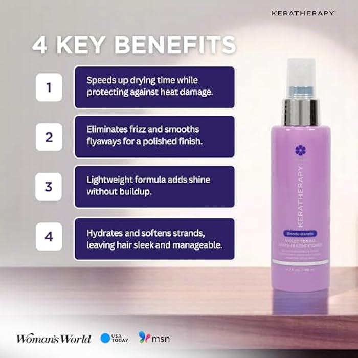 KERATHERAPY Keratin Infused Violet Toning Leave-in Protectant for Blonde, Highlighted, Silver & Gray Hair - Sulfate & Paraben Free, 3.7 fl. oz. - Image 3