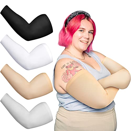 Chuarry 4 Pairs Plus Size Arm Sleeves for Women Men UV Sun Protection Cooling Ice Silk Arm Wraps for Flabby Arms(Classic Color) - Image 1