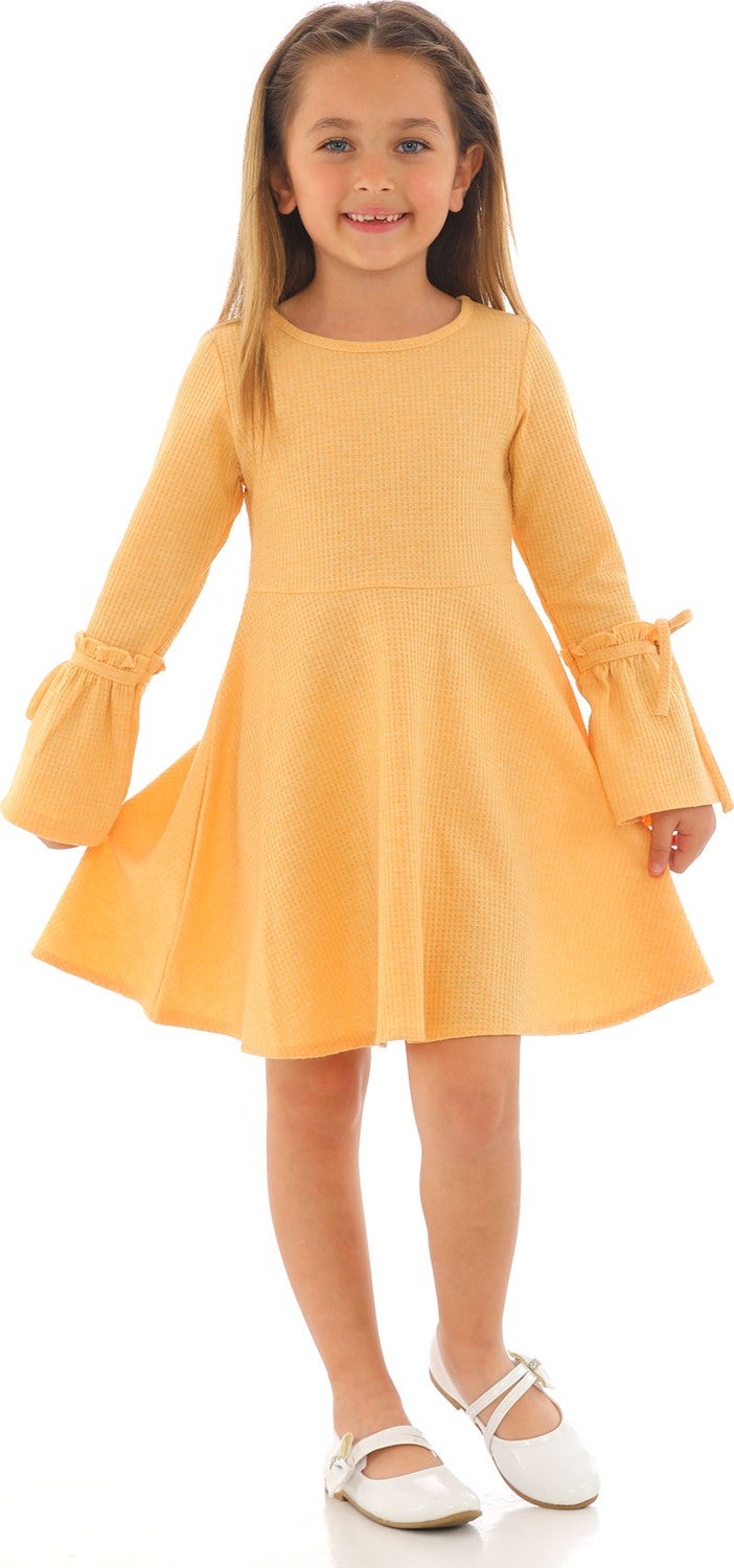 Zepkids light orange Textured Bell-Sleeve Dress for Women