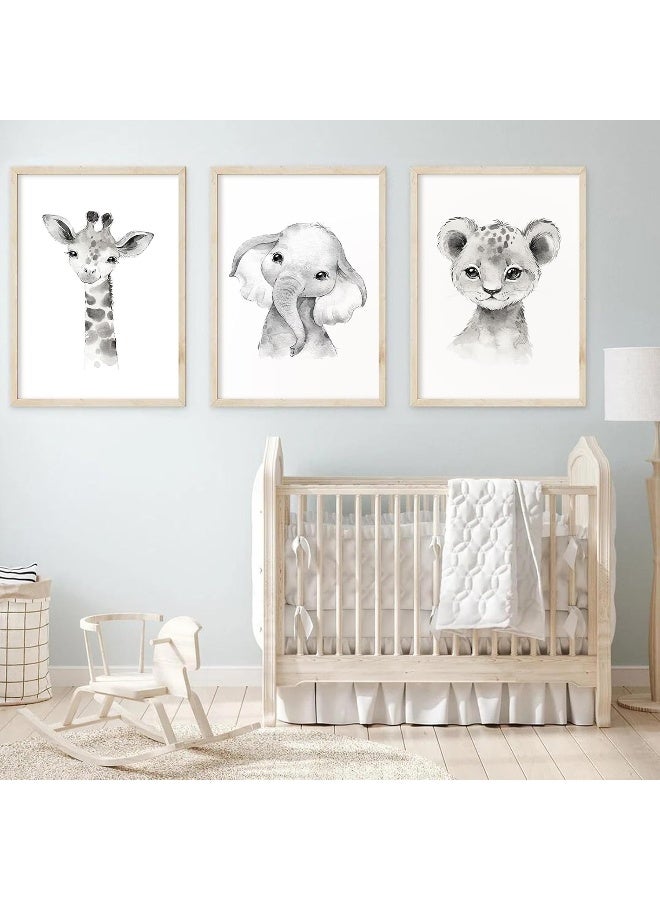 Baccone Safari Nursery Wall Art Decor Baby Animal Canvas Wall Art Baby Room Nursery Pictures Kids Artwork Safari Jungle Animal Prints Giraffe Elephant Tiger Painting Set of 3 for Bedroom 16x24 Inch Unframed - Image 1