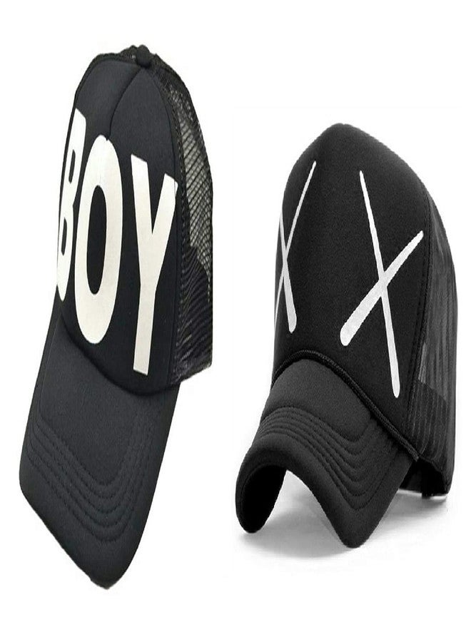 Niue Boy's & Girl's XX Half Net Baseball Cap and BOY Printed Cap (Black)-(Pack of 02) - Image 1