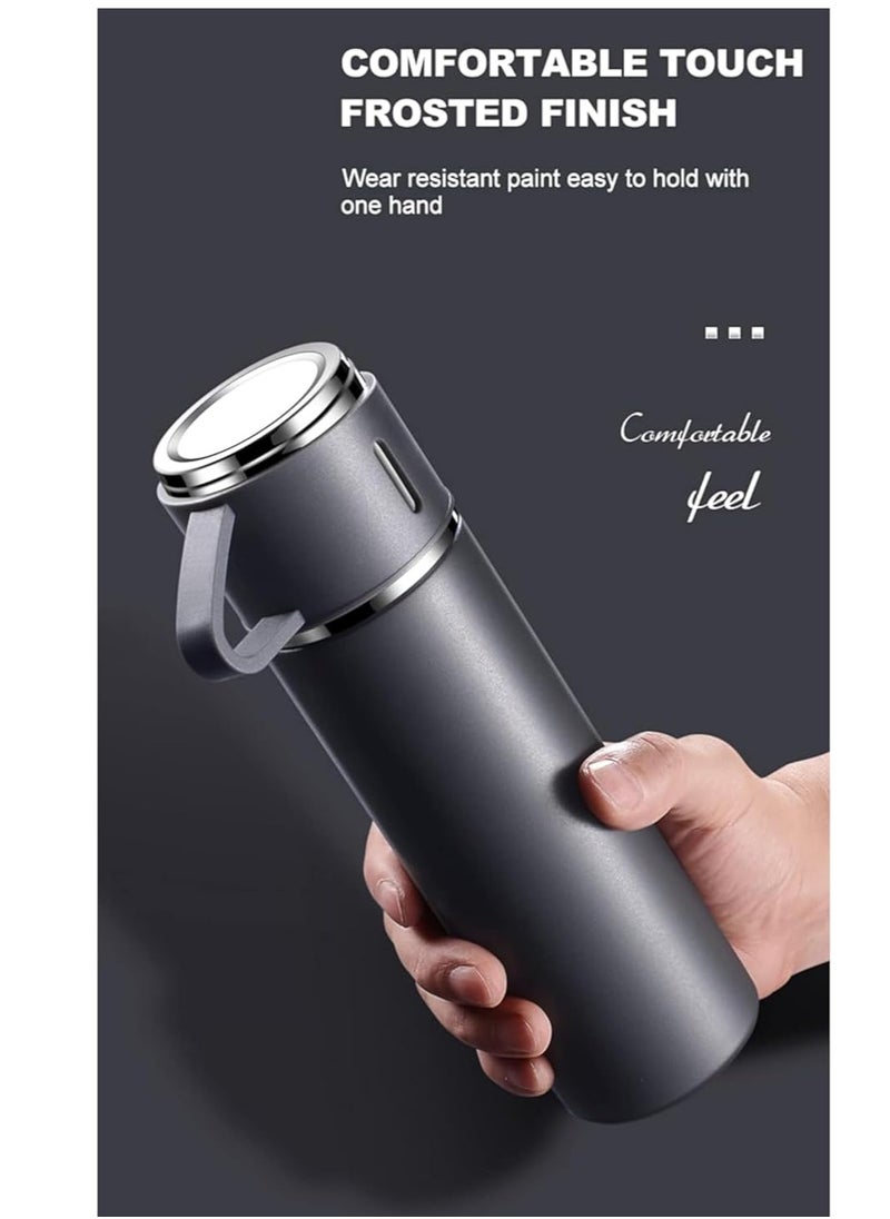 JAJEEK 500ml Stainless Steel Vacuum Thermos Flask with Silicone Handle – Insulated Water Bottle with 2 Stainless Steel Cups Set for Hot & Cold Outdoor Travel | Gift Box (2 PACK, GREY) – Perfect for Travel, Camping & Hiking  - Image 5