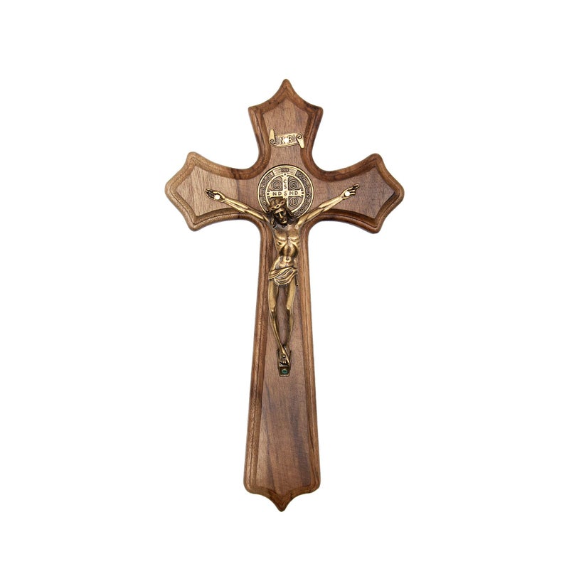Intercession Wall Wood Cross Crucifix Antique Gold 10 Inches