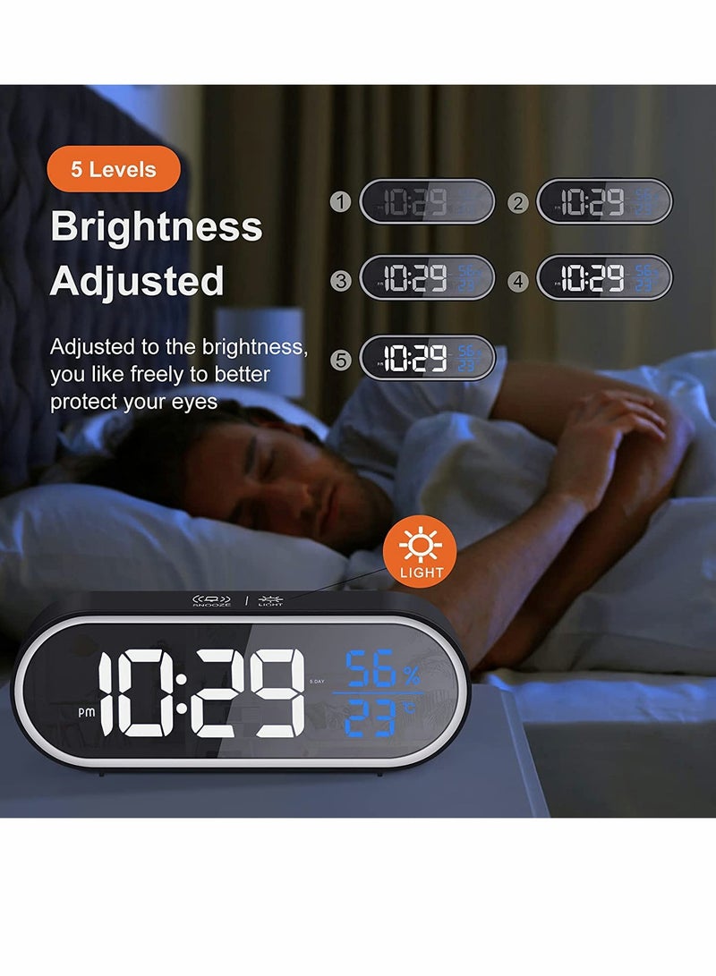 Excefore ساعة تنبيه رقمية، شاشة LED mirrored كبيرة مع منفذ شحن USB لدرجة الحرارة والرطوبة 5 أنواع من السطوع 4 مستويات للصوت تحكم صوتي ذكي - Image 3