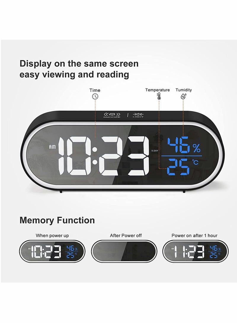 Excefore ساعة تنبيه رقمية، شاشة LED mirrored كبيرة مع منفذ شحن USB لدرجة الحرارة والرطوبة 5 أنواع من السطوع 4 مستويات للصوت تحكم صوتي ذكي - Image 2