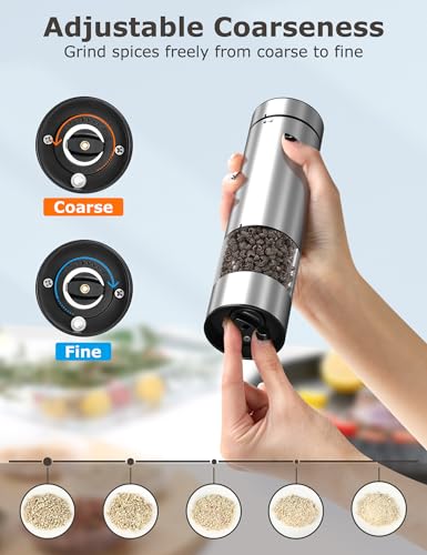 innhom Electric Salt Grinder Pepper Grinder Battery Operated Stainless Steel Pepper Mill Automatic Salt and Pepper Grinder with Adjustable Coarseness, 1 Pack - Image 4