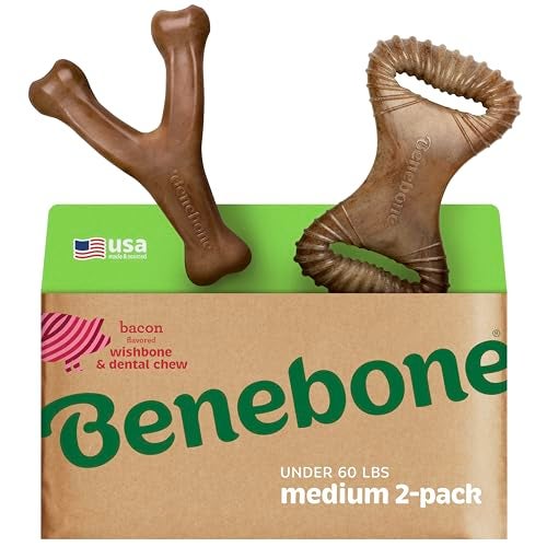 Benebone 2pack WishboneDental Durable Dog Chew Toys Dog Toys for Aggressive Chewers Real Bacon Made in USA Medium - Image 1