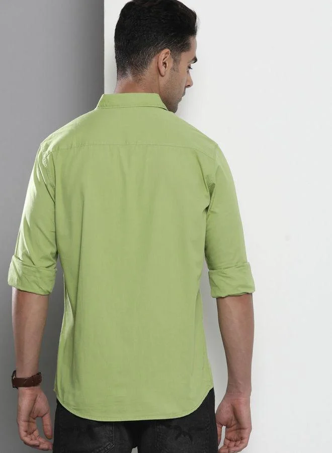 ذا انديان كراج كو Men Regular Fit Solid Full Sleeves Cutaway Collar Casual Shirt