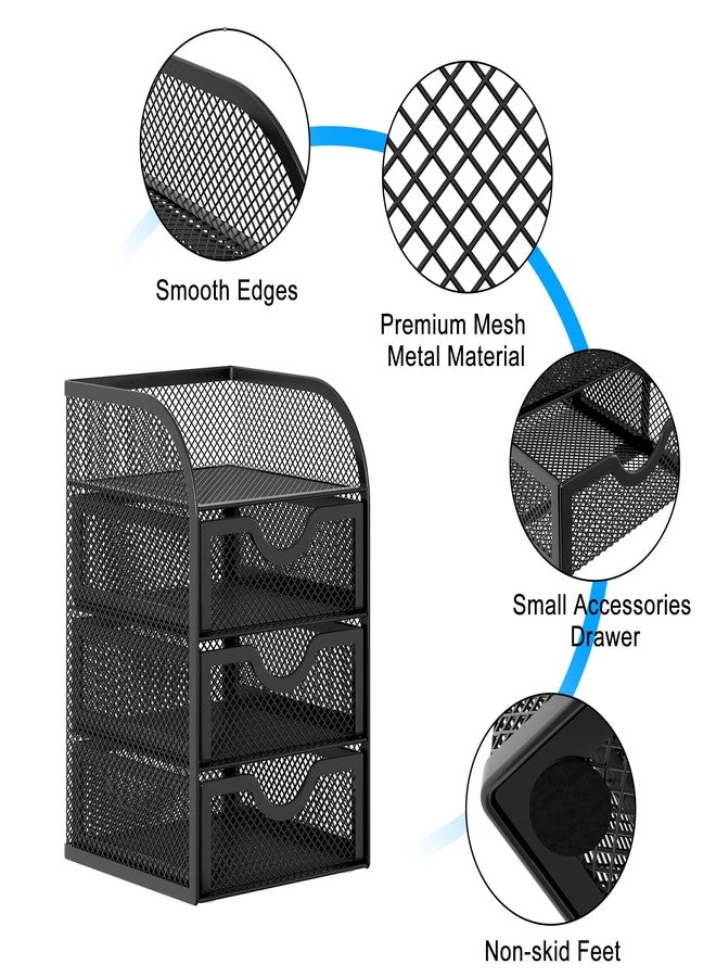 EasyPAG Mesh Desk Organizer with 3 Drawer Office Desktop Organizers and Accessories Stationery Caddy for Office, Home, Students, Black - Image 3