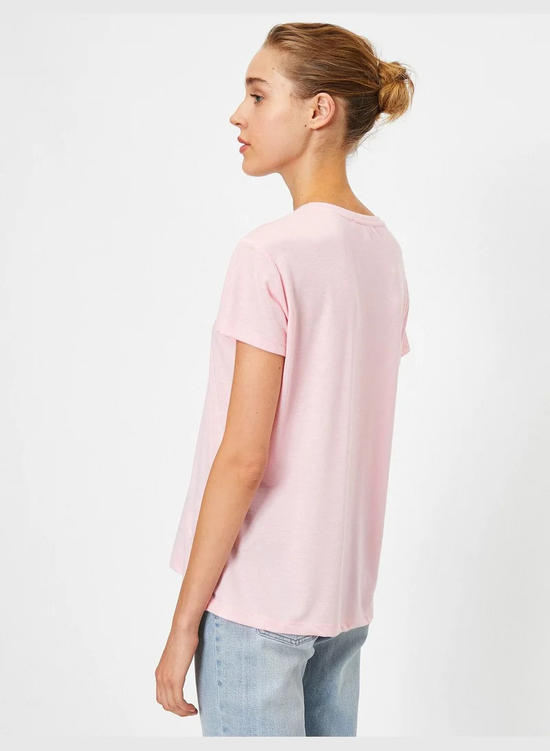 KOTON Round Neck Letter Printed Short Sleeve T-Shirt