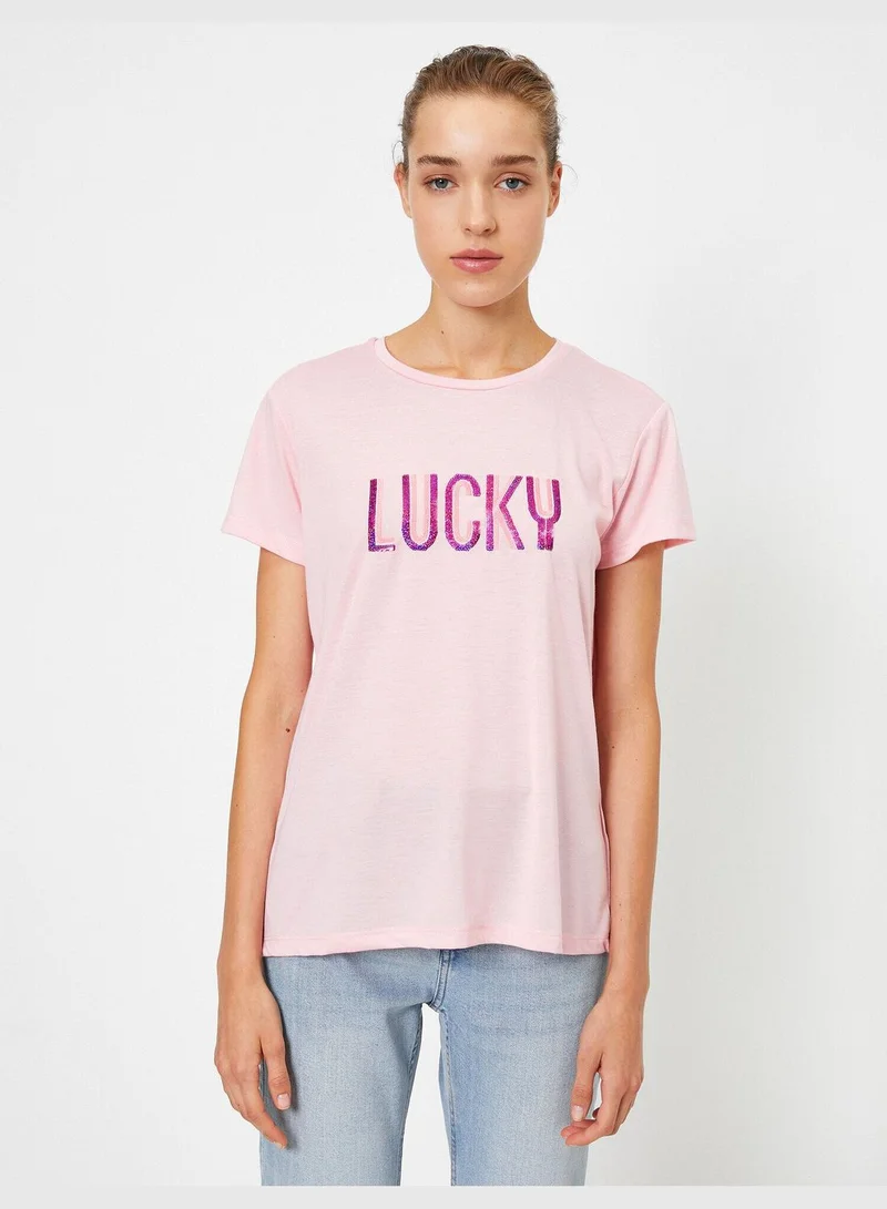 KOTON Round Neck Letter Printed Short Sleeve T-Shirt