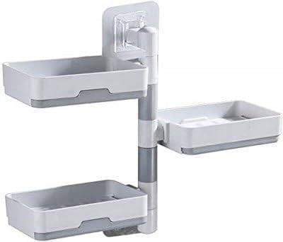 VENEXA Self-Adhesive 3 Layer Soap Dish Holder for Bathroom Shower and Kitchen Wall Mounted Rotatable Soap Holder Saver Box Storage(White) - Image 1