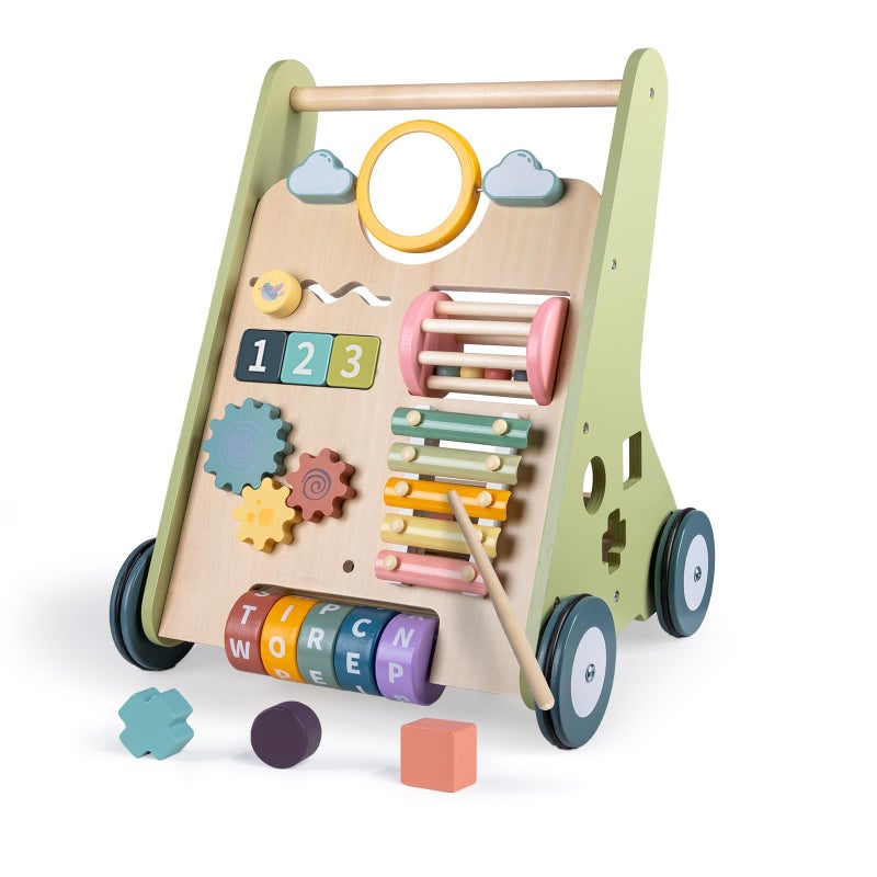 LOL-FUN Wooden Baby Walker with Wheels, Baby Walker for Boys 12 Months Push Toy, Montessori Walking Toys for 1 Year Old Activity Center - Image 1