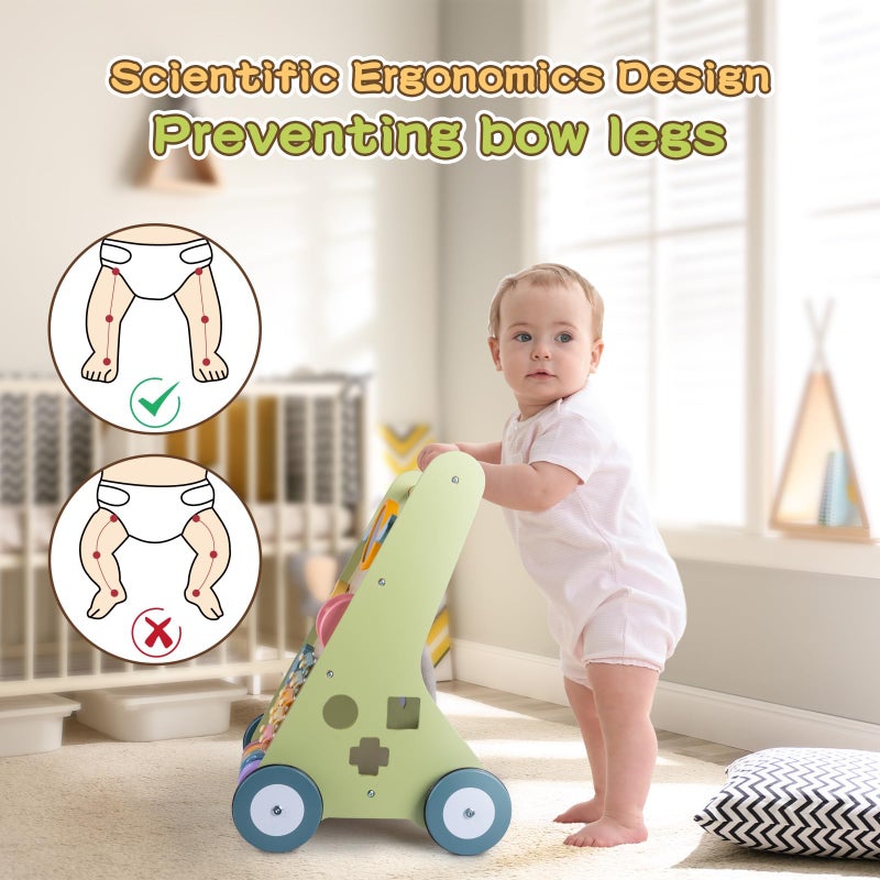 LOL-FUN Wooden Baby Walker with Wheels, Baby Walker for Boys 12 Months Push Toy, Montessori Walking Toys for 1 Year Old Activity Center - Image 4
