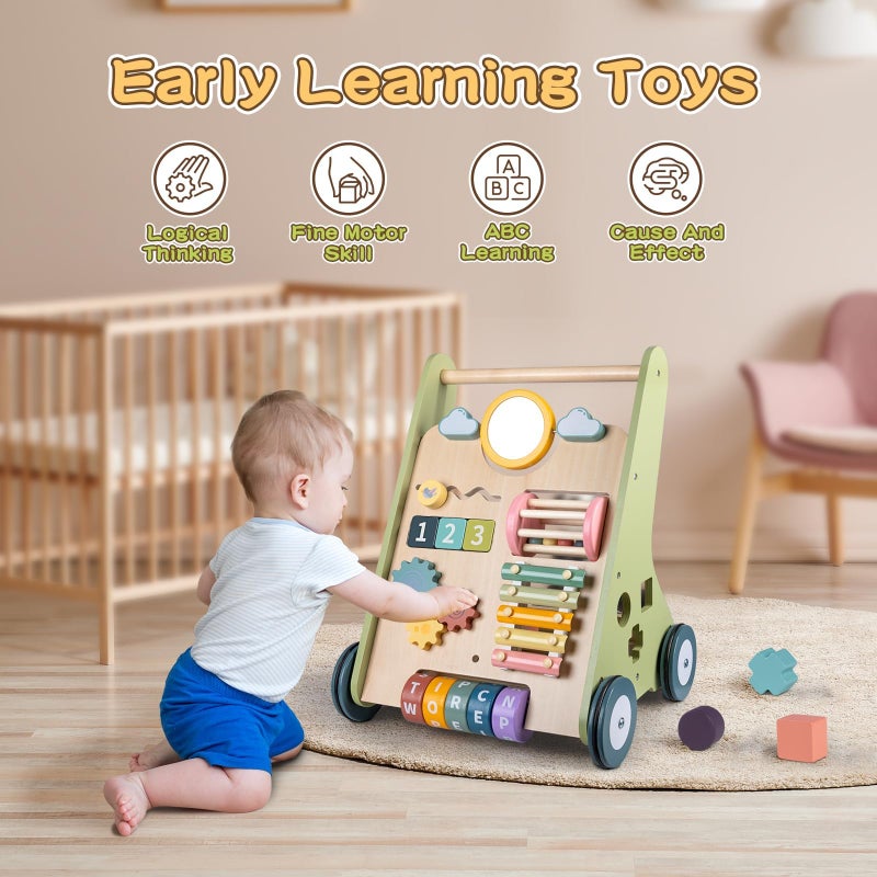 LOL-FUN Wooden Baby Walker with Wheels, Baby Walker for Boys 12 Months Push Toy, Montessori Walking Toys for 1 Year Old Activity Center - Image 3