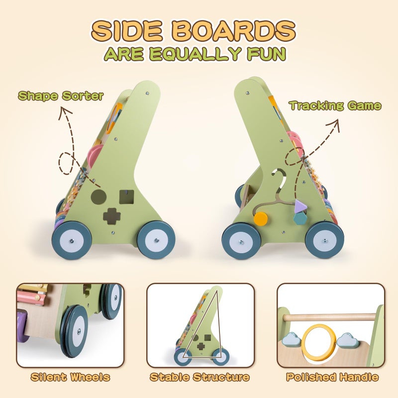 LOL-FUN Wooden Baby Walker with Wheels, Baby Walker for Boys 12 Months Push Toy, Montessori Walking Toys for 1 Year Old Activity Center - Image 5