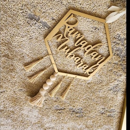 Haoser wooden Golden ramadan mubarak decoration |Ramadan Mubarak Wall Hang-Ramadan Wreath|ramadan decorations for home,ramzan decoration items, islamic decorative items for home,eid Gift Items - Image 2
