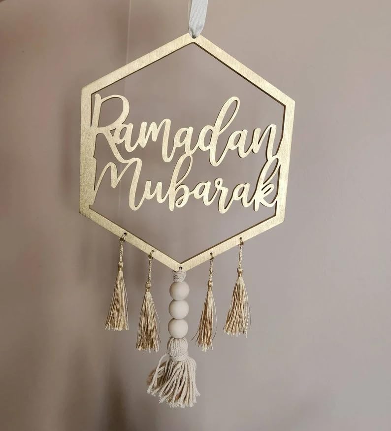 Haoser wooden Golden ramadan mubarak decoration |Ramadan Mubarak Wall Hang-Ramadan Wreath|ramadan decorations for home,ramzan decoration items, islamic decorative items for home,eid Gift Items - Image 5