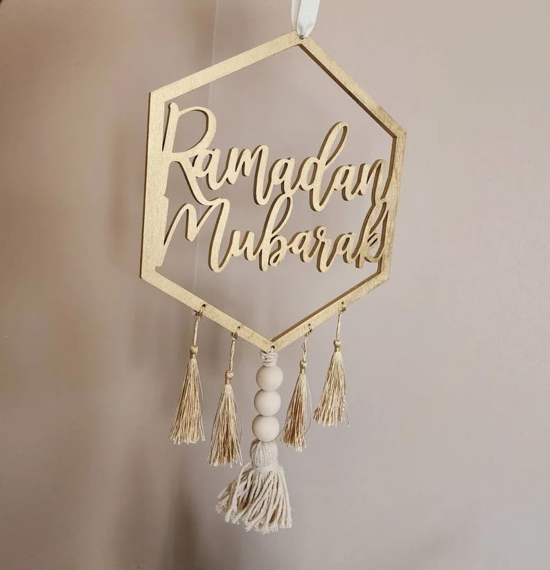 Haoser wooden Golden ramadan mubarak decoration |Ramadan Mubarak Wall Hang-Ramadan Wreath|ramadan decorations for home,ramzan decoration items, islamic decorative items for home,eid Gift Items - Image 4