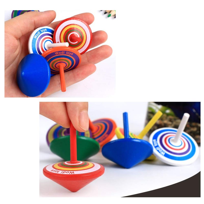 AP ARTSPER Wood Spinning Tops, Multicolored Painted Kids Novelty Wooden Gyroscopes, Fun Flip Tops, Assorted Standard Tops, Kindergarten Education Toys - Party Favors, Prize, Great Gift, 10 Pcs/Set (Colorful) - Image 3