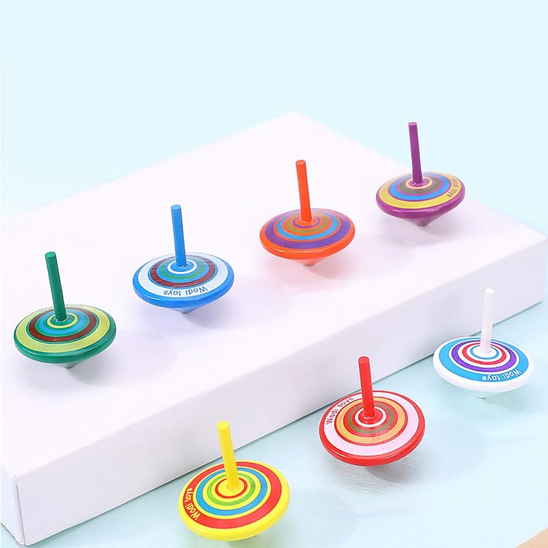 AP ARTSPER Wood Spinning Tops, Multicolored Painted Kids Novelty Wooden Gyroscopes, Fun Flip Tops, Assorted Standard Tops, Kindergarten Education Toys - Party Favors, Prize, Great Gift, 10 Pcs/Set (Colorful) - Image 2