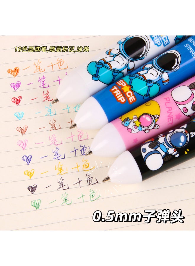 HELPS Ten Color Astronaut Ballpoint Pen Press Hand Account Pen High Color Value Cartoon Large Capacity Student Color Pen Stationery - Image 2