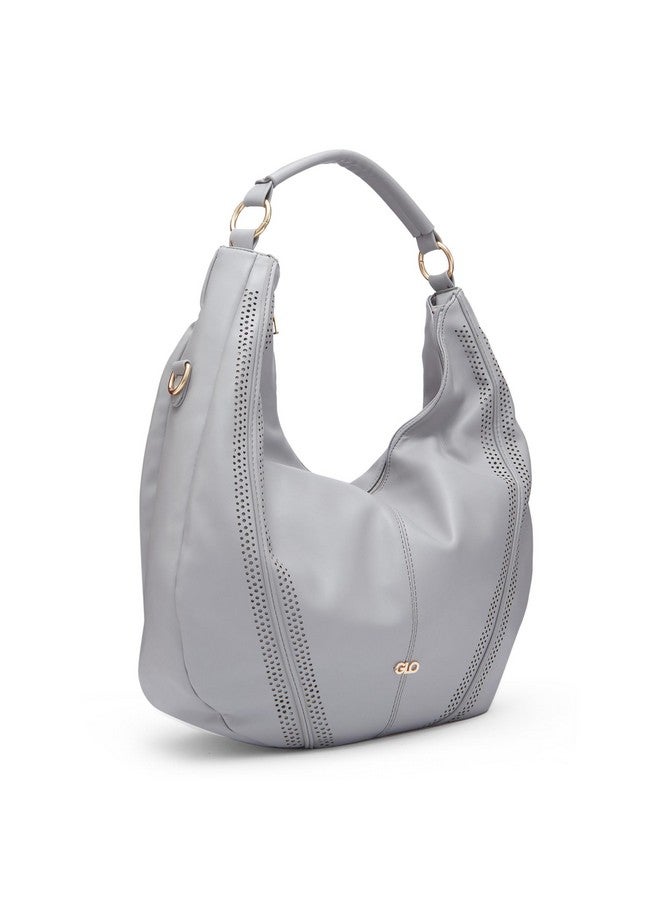 globus Globus Women Grey Solid Vegan Leather Hobo Bag  - Image 3