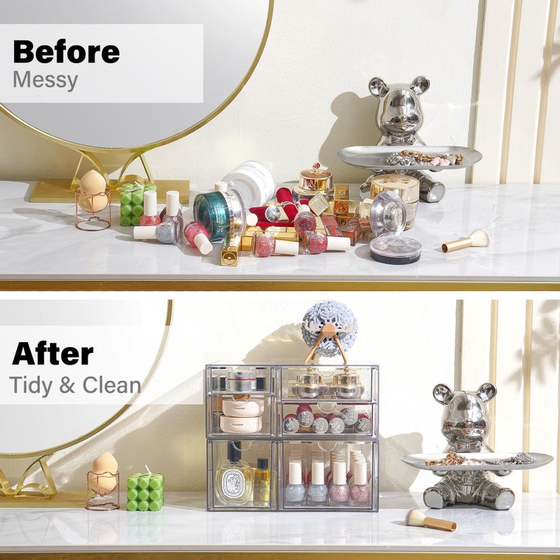 Prsildan Acrylic Drawer Makeup Organizer with 6 Drawers (Not for Baby Bottle), Set of 2 Office Desk Organizers Accessories, Clear Stackable Storage Drawers for Vanity, Craft (Largest Drawer 4" Tall) - Image 5