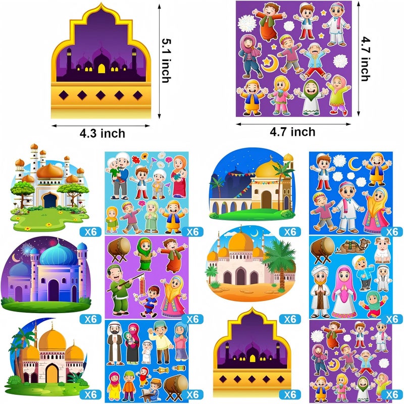 Outus 36 Sets Ramadan Stickers Eid Mubarak Craft Kit for Moon Star Scene Stickers Bulk Ramadan Kareem Decorations DIY Muslim Mosque Hanging Ornament for Tree Eid Al Fitr Party Class Activities - Image 2