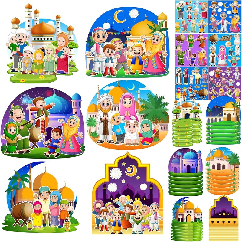 Outus 36 Sets Ramadan Stickers Eid Mubarak Craft Kit for Moon Star Scene Stickers Bulk Ramadan Kareem Decorations DIY Muslim Mosque Hanging Ornament for Tree Eid Al Fitr Party Class Activities - Image 1