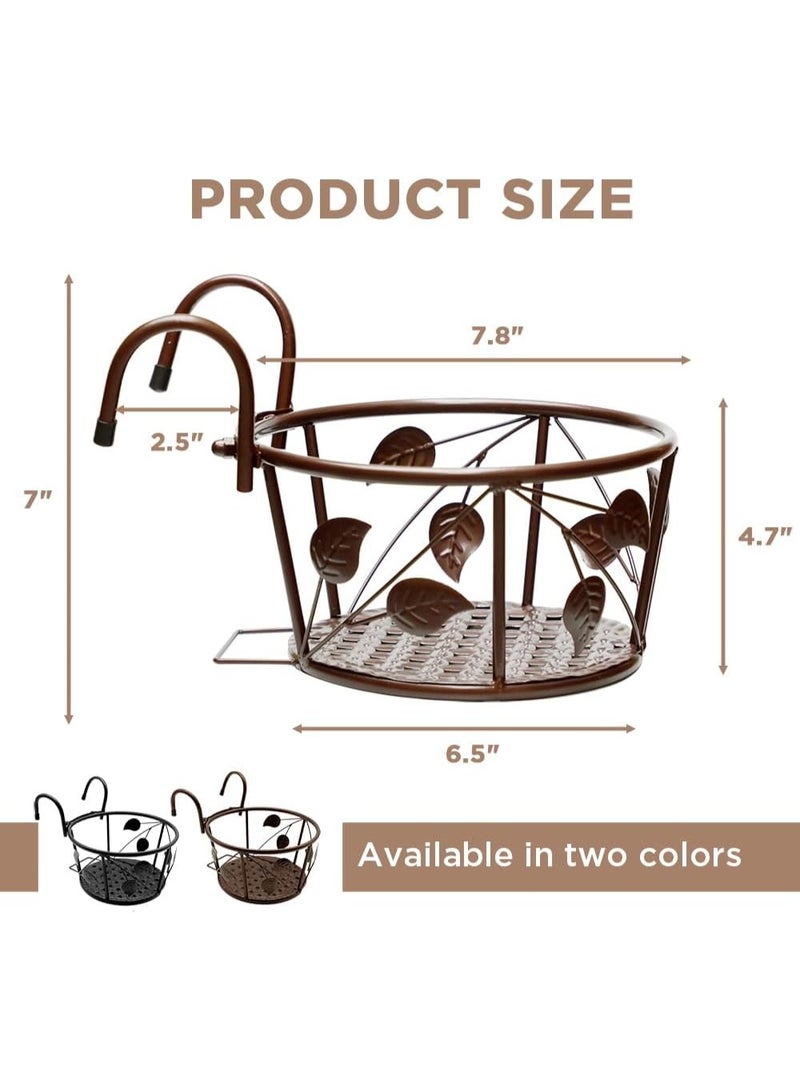 Soofam Iron Art Metal Railing Flower Pot Hanging Basket for Indoor Pot Holder Hanger 3 Pack Outdoor Plants Perfect for Porches and Patio Decor Leaf Pattern (Black) - Image 2