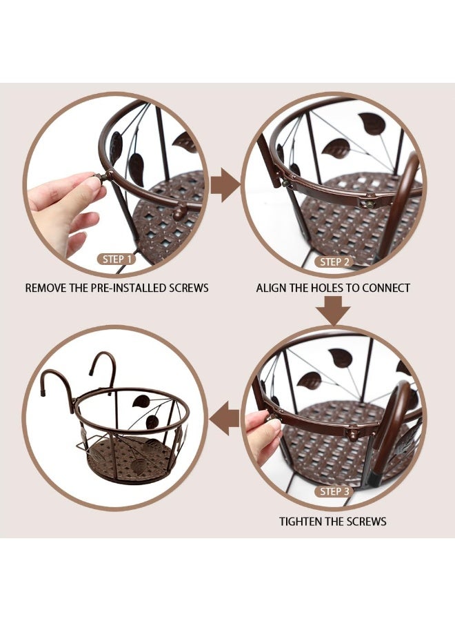 Soofam Iron Art Metal Railing Flower Pot Hanging Basket for Indoor Pot Holder Hanger 3 Pack Outdoor Plants Perfect for Porches and Patio Decor Leaf Pattern (Black) - Image 4