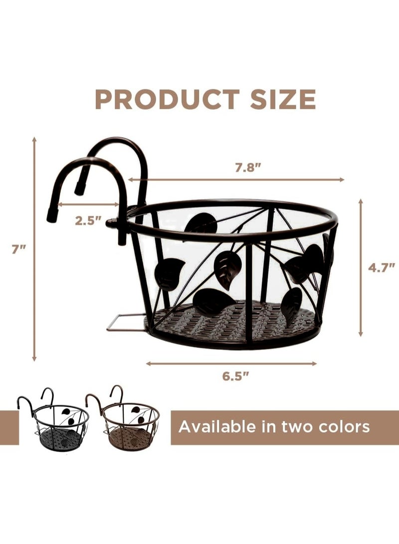 Soofam Iron Art Metal Railing Flower Pot Hanging Basket for Indoor Pot Holder Hanger 3 Pack Outdoor Plants Perfect for Porches and Patio Decor Leaf Pattern (Black) - Image 3