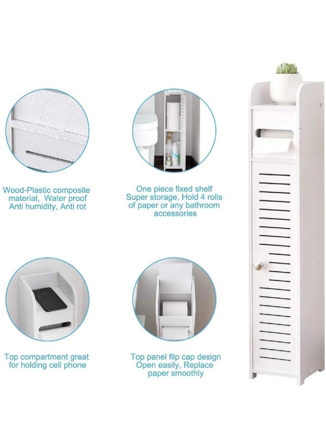 Generic Small Bathroom Organiser for Tiny Bathrooms, Toilet Organiser, Slim Toilet Paper Organiser with Door, Corner Floor Cabinet, Vanity Organiser, White  - Image 2