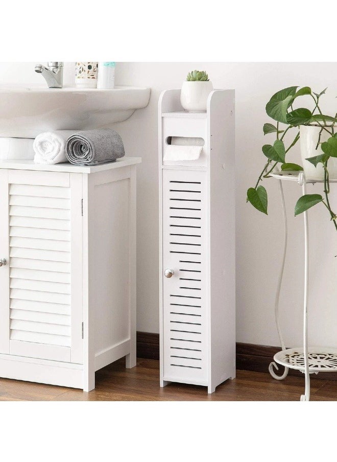 Generic Small Bathroom Organiser for Tiny Bathrooms, Toilet Organiser, Slim Toilet Paper Organiser with Door, Corner Floor Cabinet, Vanity Organiser, White  - Image 5