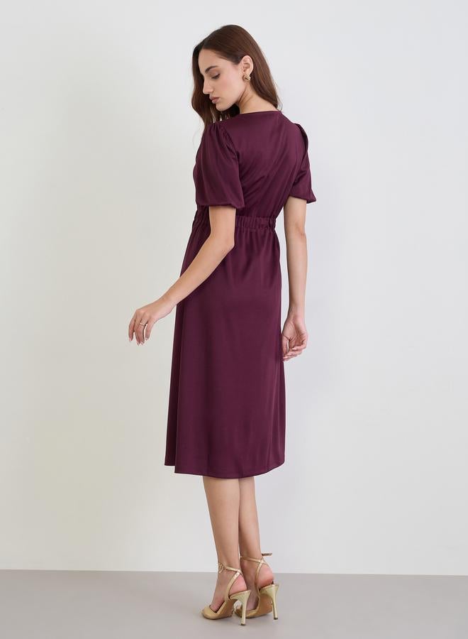 ستايلي فستان ميدي بحافة واسعة بلون ماجنتا وأكمام قصيرة - Image 5