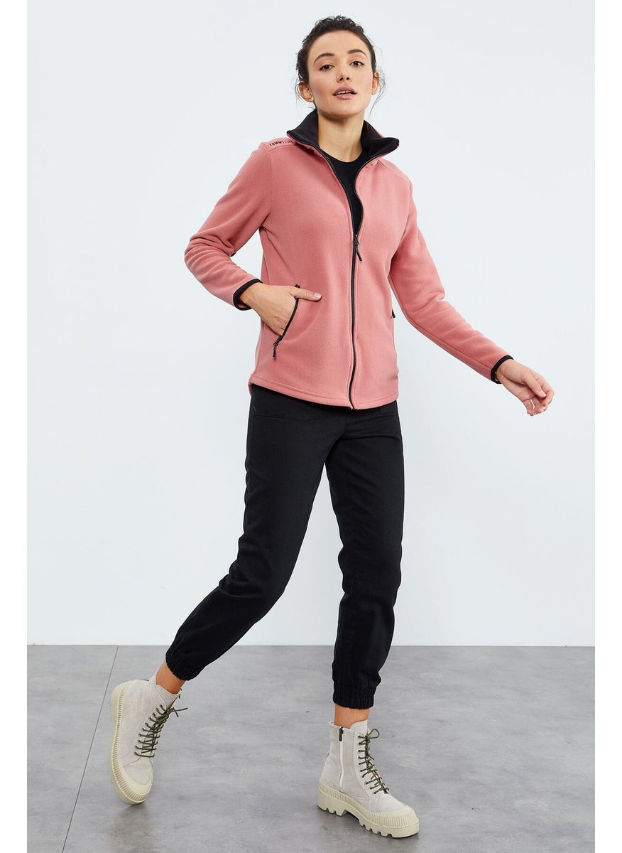 Tommy Life Wild Rose Stand Collar Zippered Comfortable Form Women's Polar Fleece Sweatshirt - 97173  - Image 4