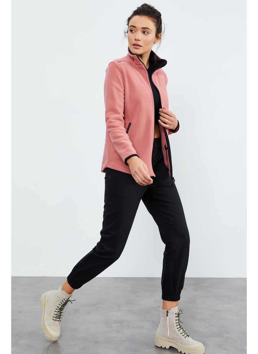 Tommy Life Wild Rose Stand Collar Zippered Comfortable Form Women's Polar Fleece Sweatshirt - 97173  - Image 2