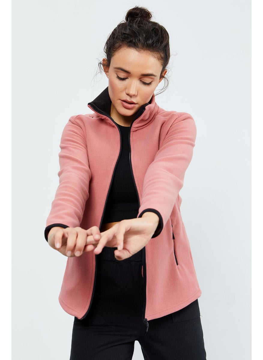 Tommy Life Wild Rose Stand Collar Zippered Comfortable Form Women's Polar Fleece Sweatshirt - 97173  - Image 3