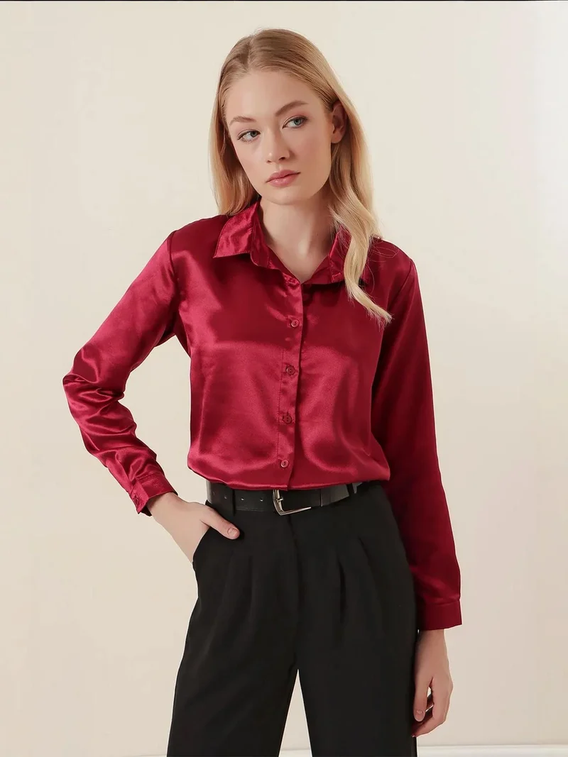 BIG DART BDART Satin Long Sleeve Button Up Shirt