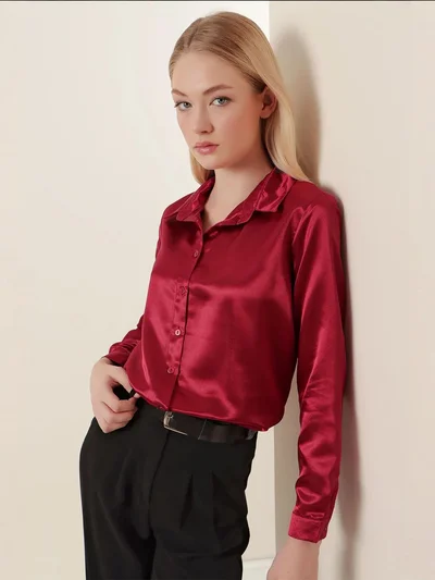 BIG DART BDART Satin Long Sleeve Button Up Shirt