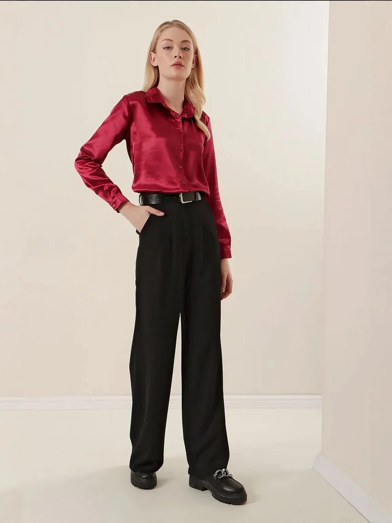 BIG DART BDART Satin Long Sleeve Button Up Shirt